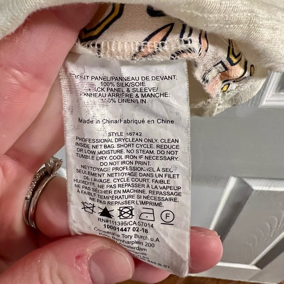 Tory Burch Cream Silk and Linen T-Shirt Size M - Picture 7 of 8